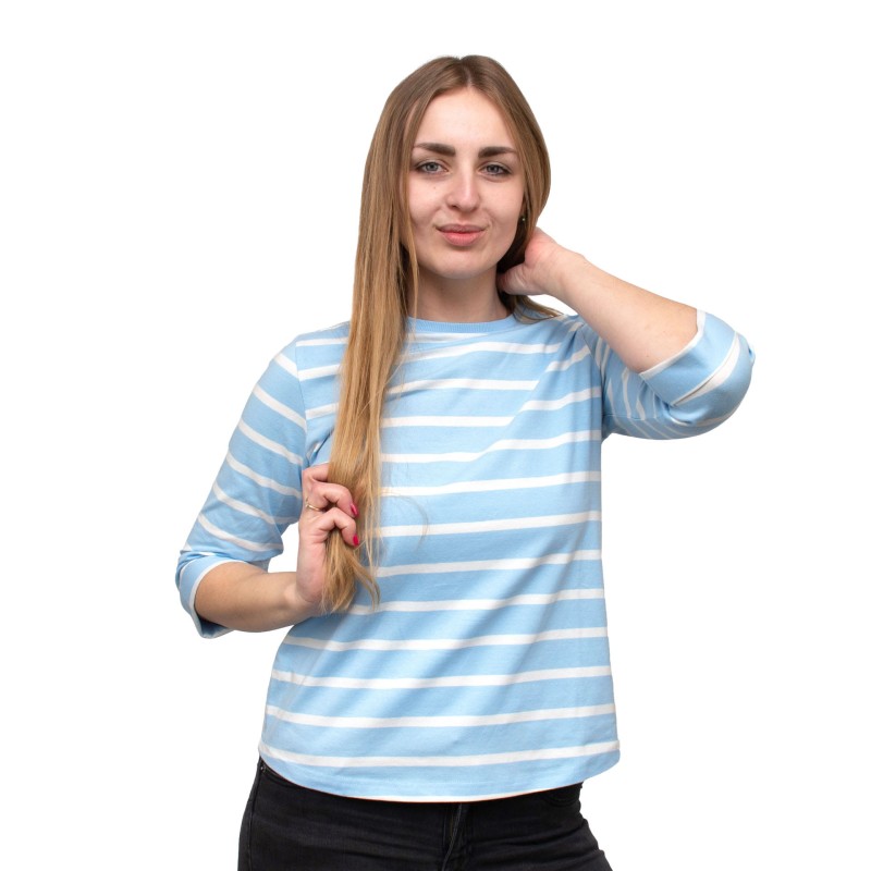 bluzka, koszulka, bawełniana, w paski, w pasy, 3/4 rękaw, modna, wygodna, przyjemna w dotyku, na różne okazje, błękitna,