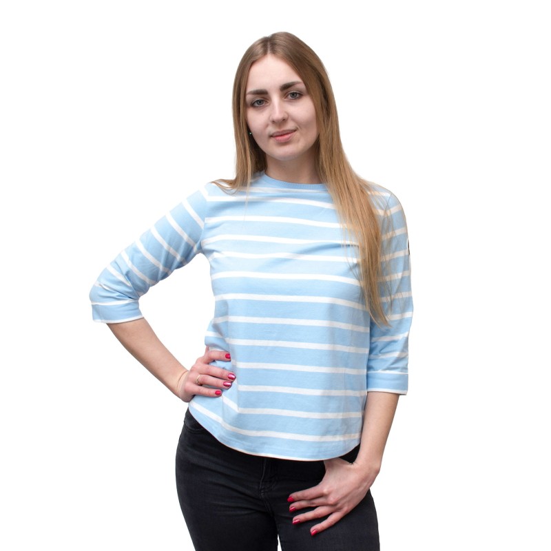 bluzka, koszulka, bawełniana, w paski, w pasy, 3/4 rękaw, modna, wygodna, przyjemna w dotyku, na różne okazje, błękitna,