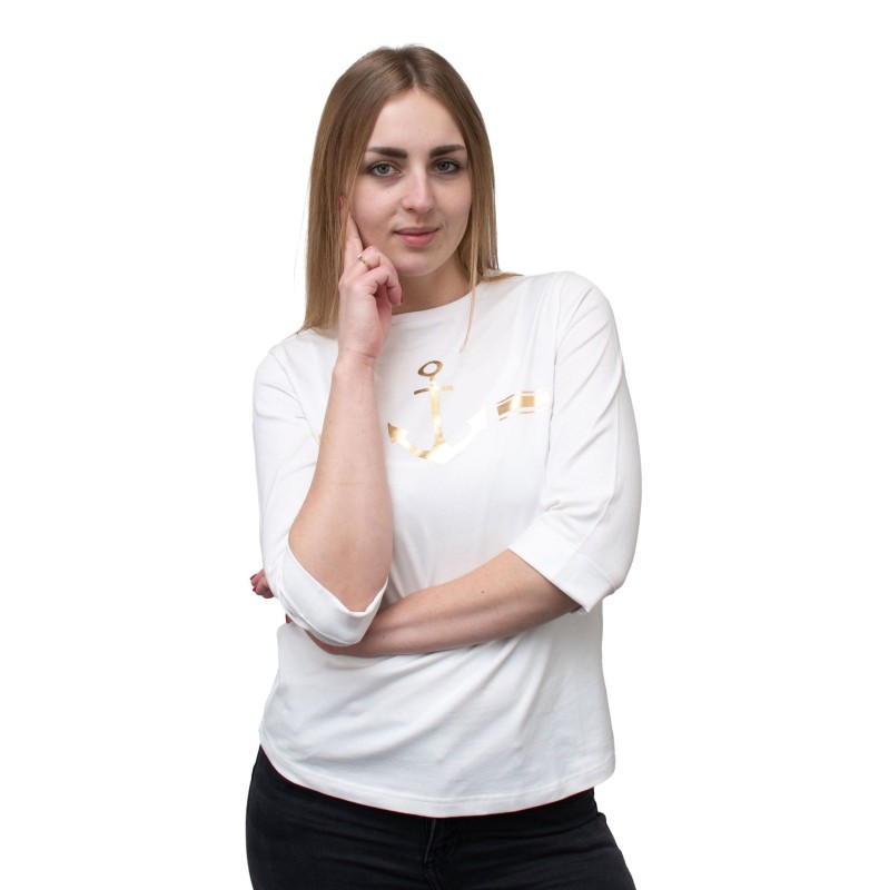 bluzka, koszulka, bawełniana, z kotwicą, biała, 3/4 rękaw, modna, wygodna, przyjemna w dotyku, na różne okazje,