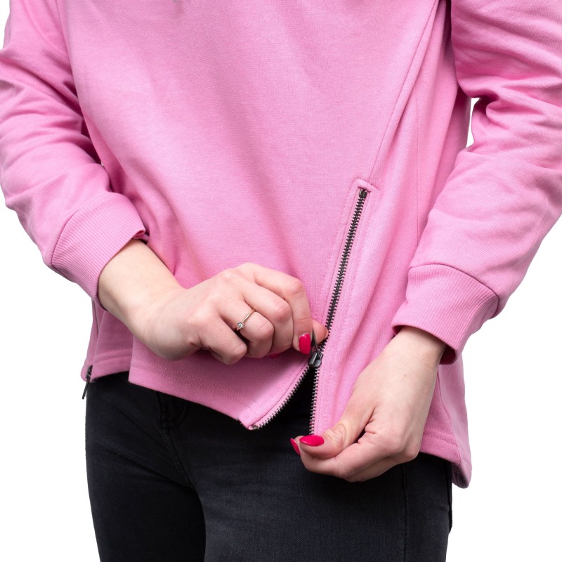 bluza damska, z kapturem, ozdobne zamki, beżowa, wygodna, modna, bawełniana, na różne okazje, różowa, luźny krój, komfortowa, pudrowy róż,