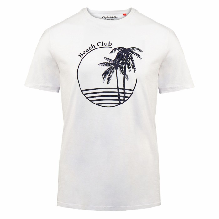 Koszulka bawełniana męska biała T-shirt z nadrukiem Captain Mike® 