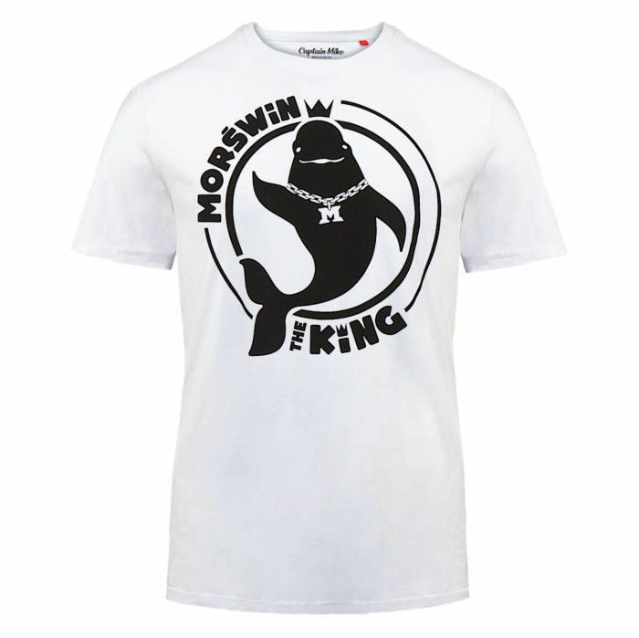 Koszulka bawełniana biała męska T-shirt Morświn the king Captain Mike® 