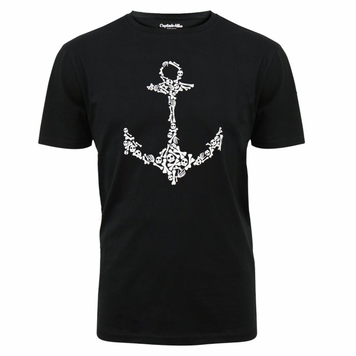 Koszulka bawełniana czarna męska T-shirt kotwica Captain Mike®
