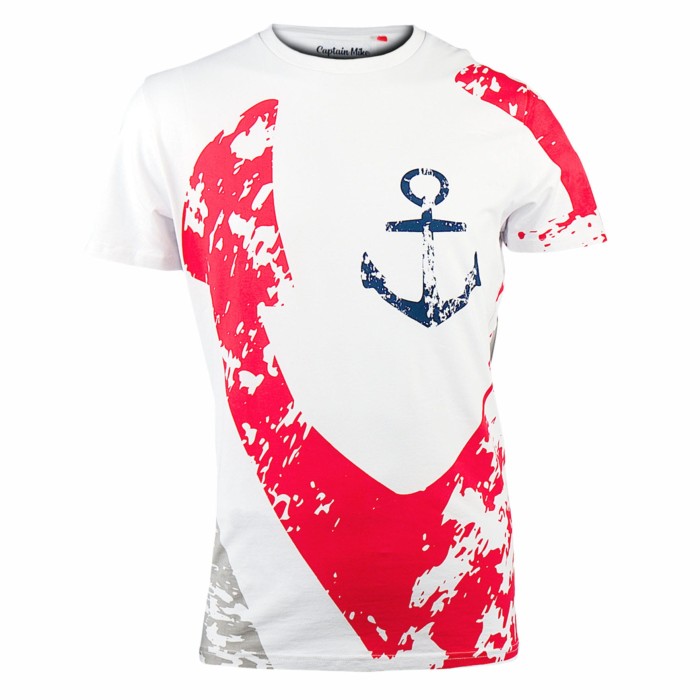 Koszulka bawełniana męska T-shirt biała kotwica Captain Mike® 