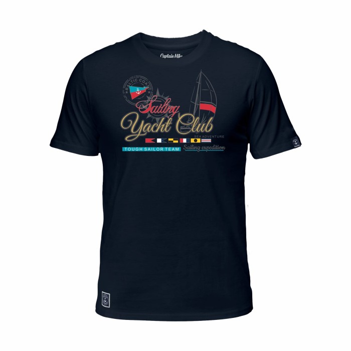 Koszulka męska bawełna turecka granatowa z nadrukiem, T-shirt Captain Mike