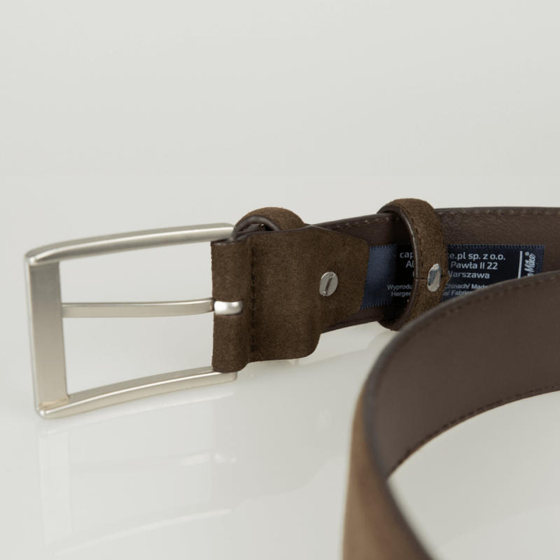 Skórzany pasek do spodni, zamszowy, brązowy