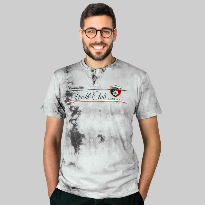 KOSZULKA Męska T-SHIRT z Haftem DELIKATNA Bawełna CAPTAIN MIKE szara