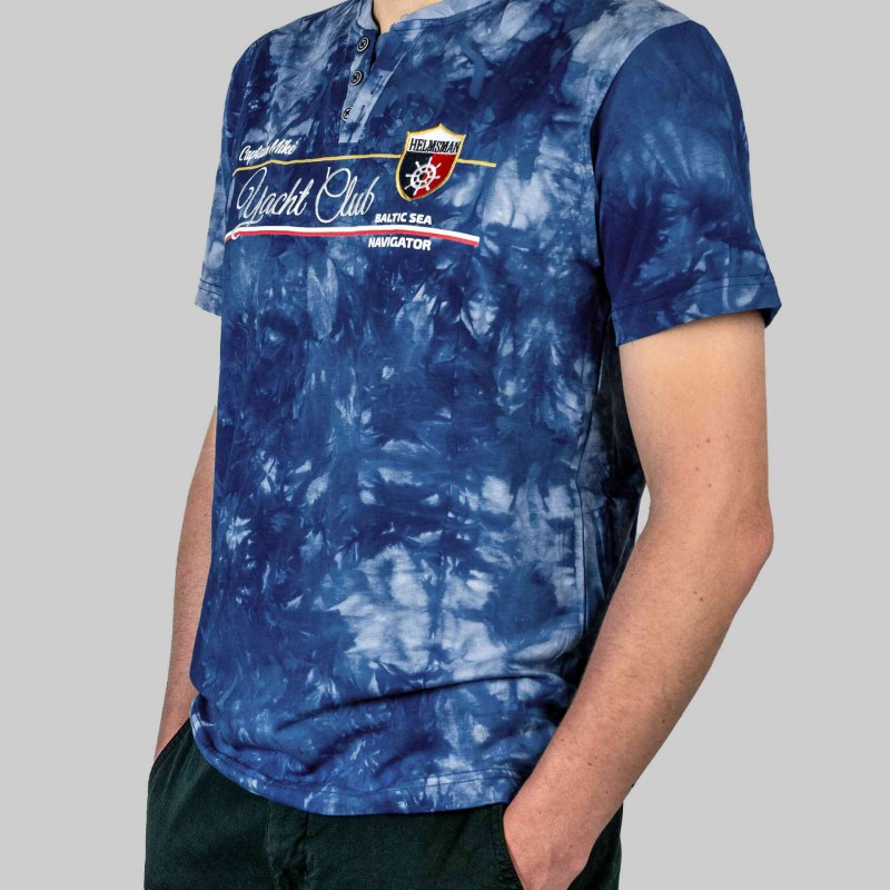 KOSZULKA Męska T-SHIRT Haft DELIKATNA Bawełna CAPTAIN MIKE Niebieska