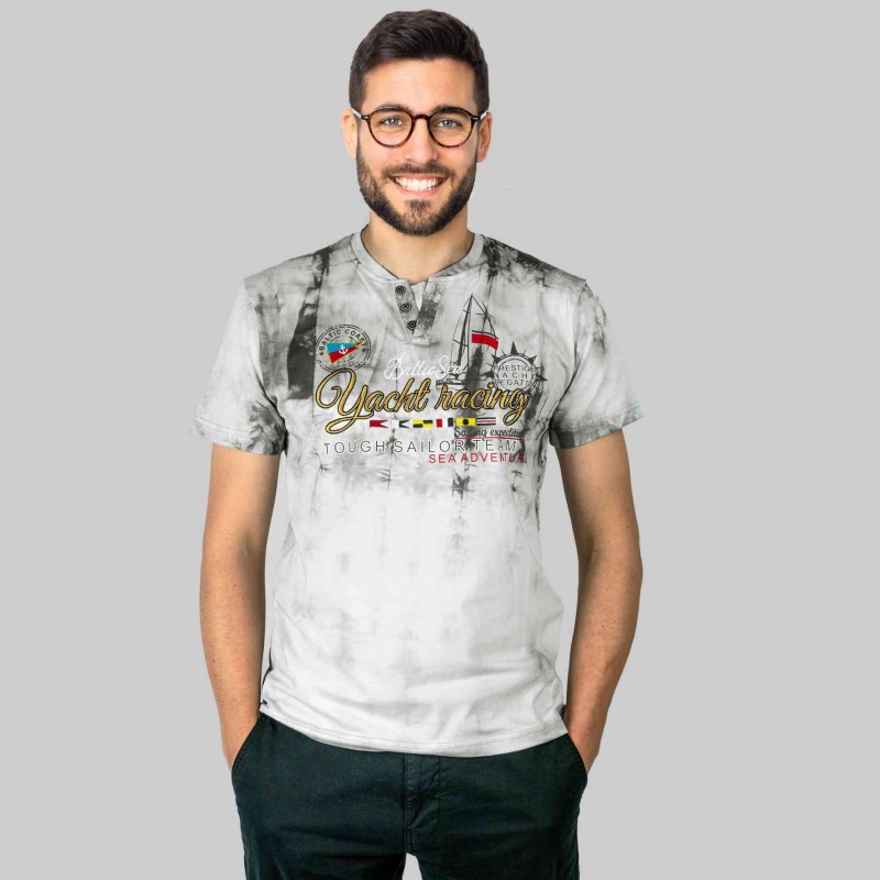 KOSZULKA Męska T-SHIRT z Haftem DELIKATNA Bawełna CAPTAIN MIKE szara