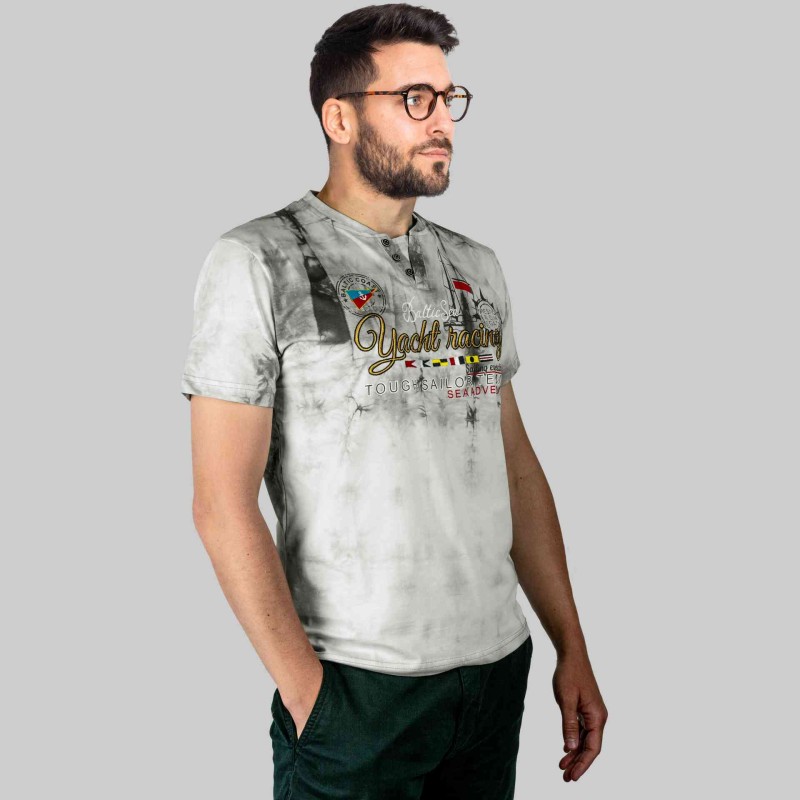 KOSZULKA Męska T-SHIRT z Haftem DELIKATNA Bawełna CAPTAIN MIKE szara