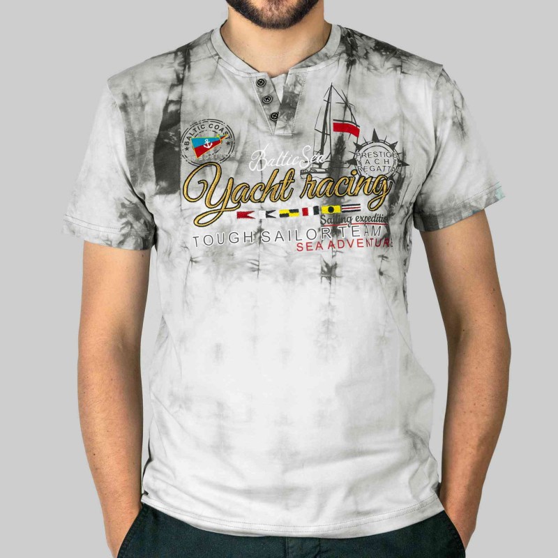 KOSZULKA Męska T-SHIRT z Haftem DELIKATNA Bawełna CAPTAIN MIKE szara