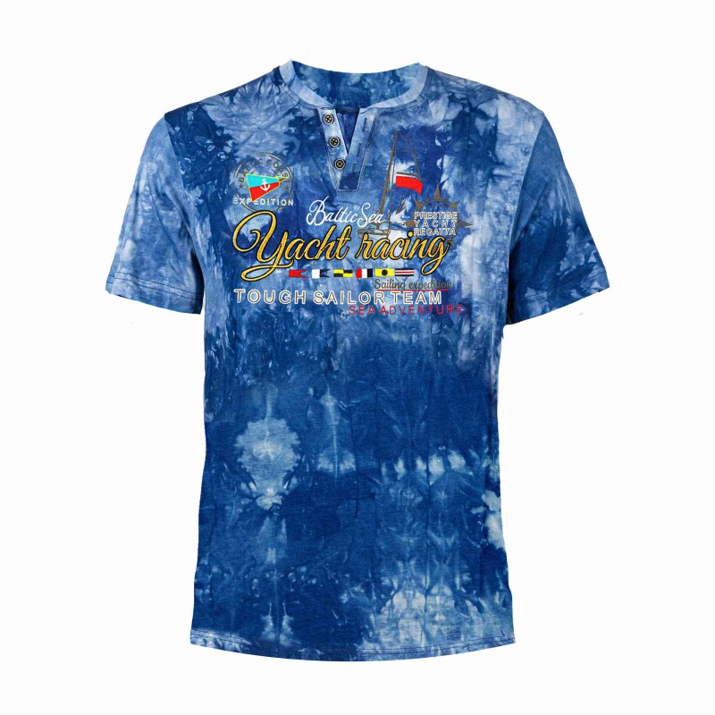 KOSZULKA Męska T-SHIRT Haft DELIKATNA Bawełna CAPTAIN MIKE Niebieska