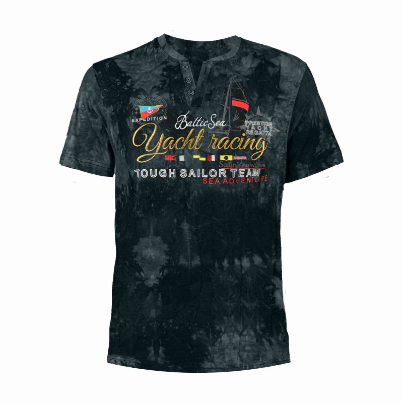 KOSZULKA Męska T-SHIRT z Haftem DELIKATNA Bawełna CAPTAIN MIKE czarna