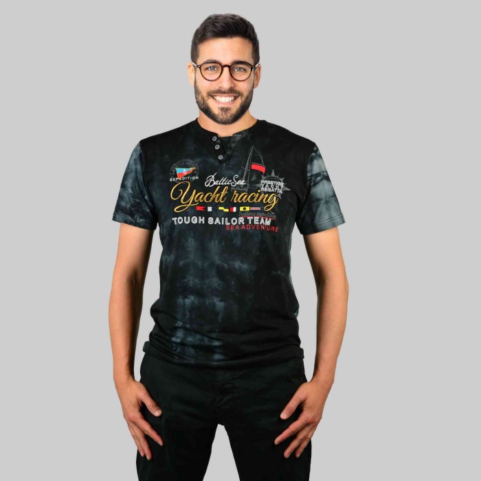 KOSZULKA Męska T-SHIRT z Haftem DELIKATNA Bawełna CAPTAIN MIKE czarna