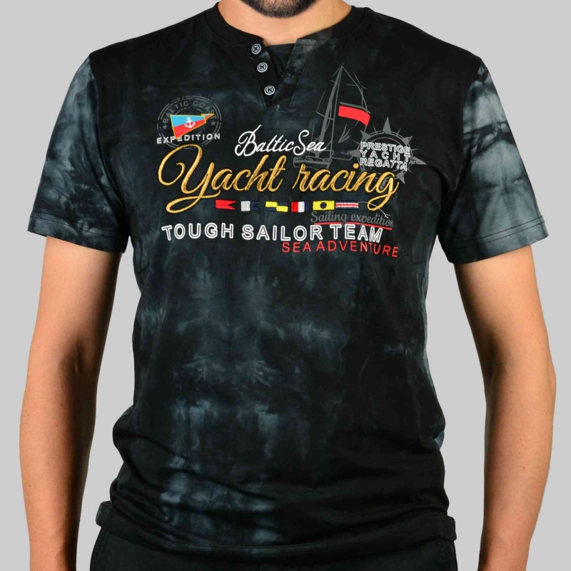 KOSZULKA Męska T-SHIRT z Haftem DELIKATNA Bawełna CAPTAIN MIKE czarna