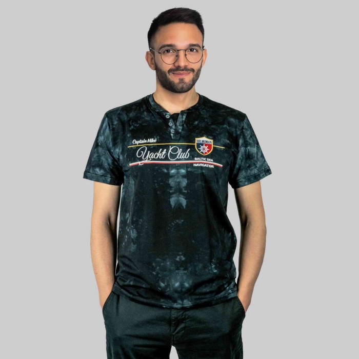 KOSZULKA Męska T-SHIRT z Haftem DELIKATNA Bawełna CAPTAIN MIKE czarna