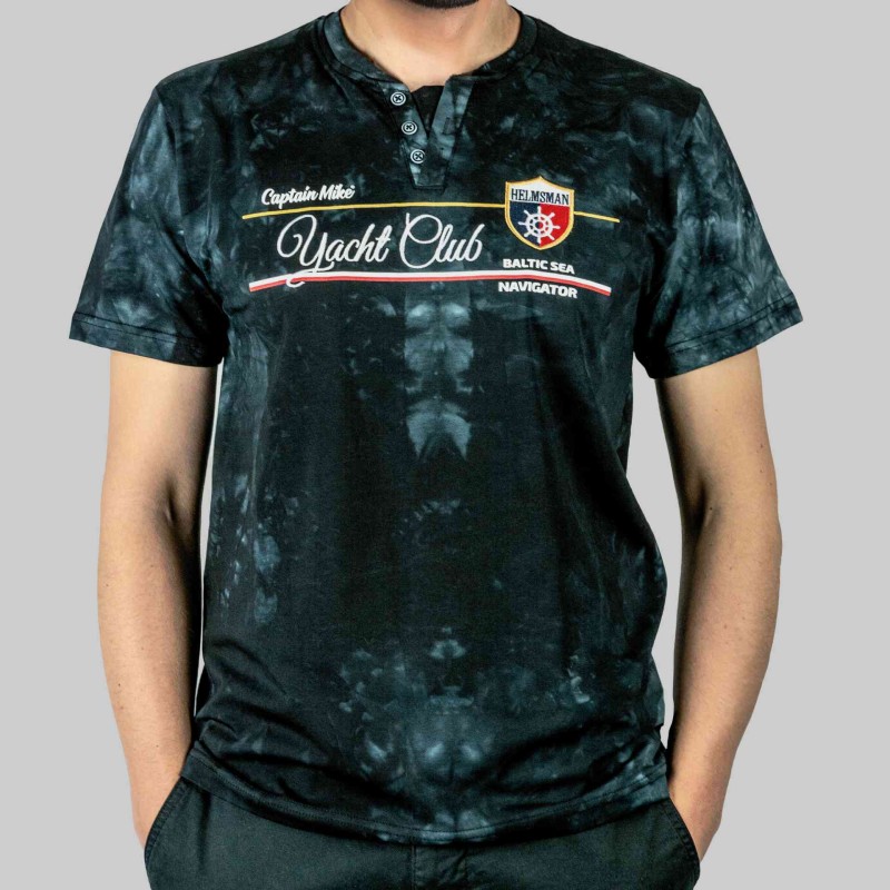 KOSZULKA Męska T-SHIRT z Haftem DELIKATNA Bawełna CAPTAIN MIKE czarna