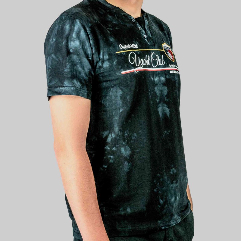 KOSZULKA Męska T-SHIRT z Haftem DELIKATNA Bawełna CAPTAIN MIKE czarna