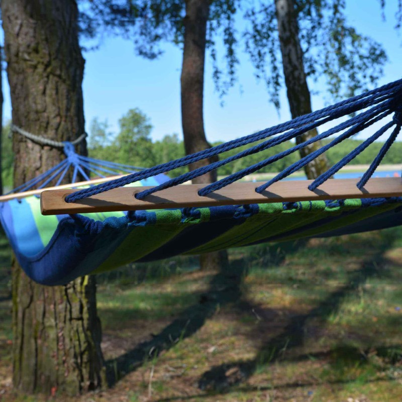 Wytrzymały Hamak OGRODOWY Brazylijski 200x80 cm do 110 kg Drewniany Stelaż