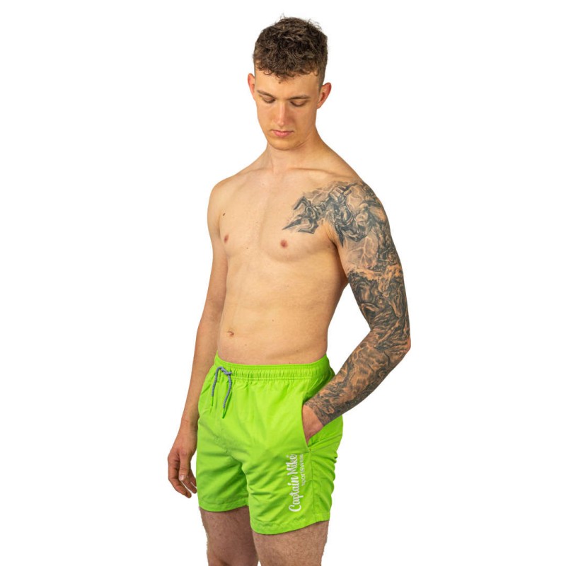 Szorty kąpielowe męskie szybkoschnące na plaże limonkowe Captain Mike