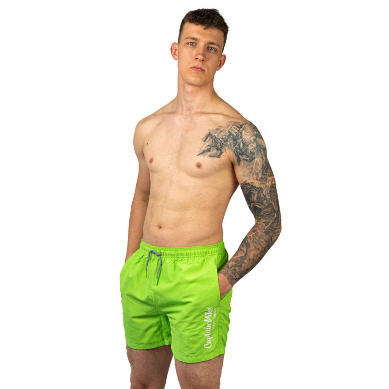 Szorty kąpielowe męskie szybkoschnące na plaże limonkowe Captain Mike