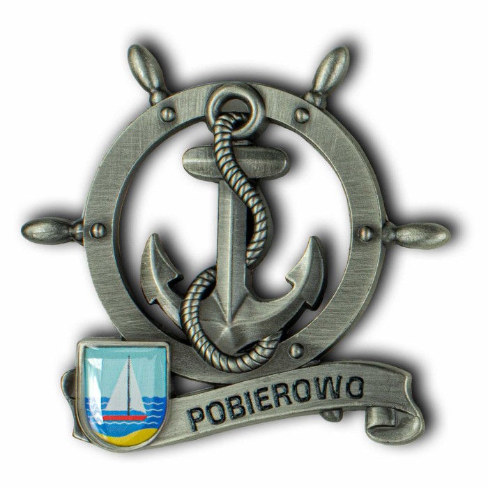 Magnes metalowy koło sterowe pamiątka Pobierowo Captain Mike