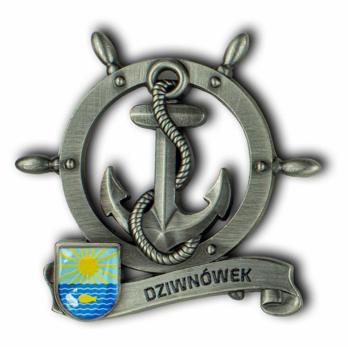 Magnes metalowy koło sterowe pamiątka Dziwnówek Captain Mike