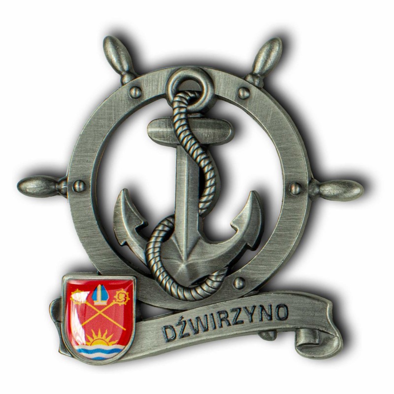 Magnes metalowy koło sterowe pamiątka Dźwirzyno Captain Mike