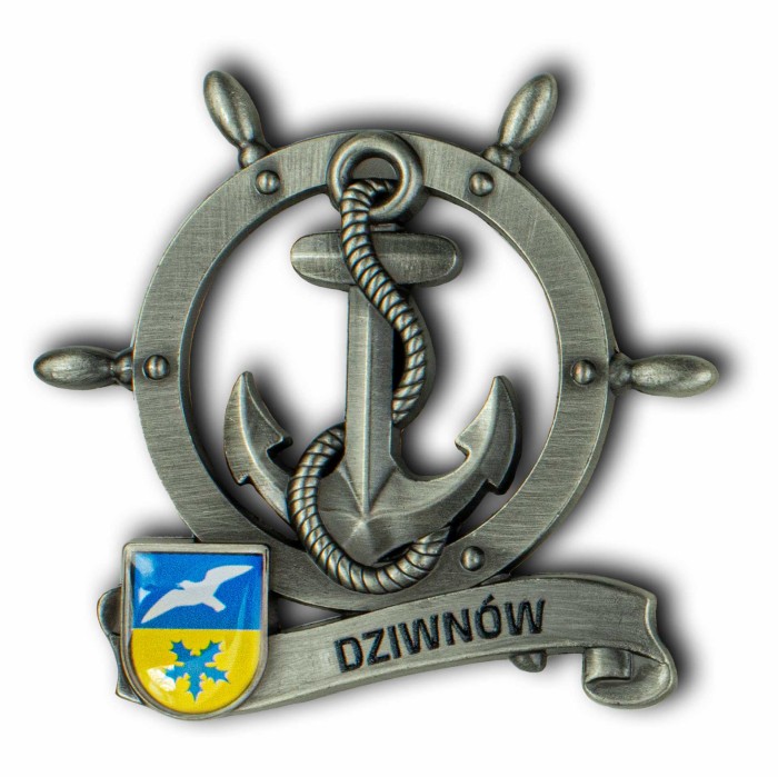 Magnes metalowy koło sterowe pamiątka Dziwnów Captain Mike