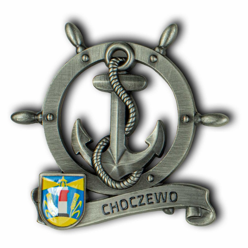 Magnes metalowy koło sterowe pamiątka Choczewo Captain Mike