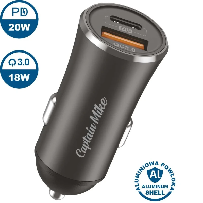 Ładowarka Samochodowa Captain Mike 20W USB-C / USB-A Szybkie Ładowanie