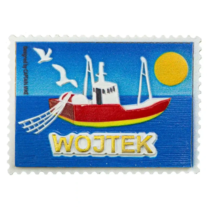 Magnes Imienny w Kształcie Znaczka Pocztowego z Motywem Morskim WOJTEK