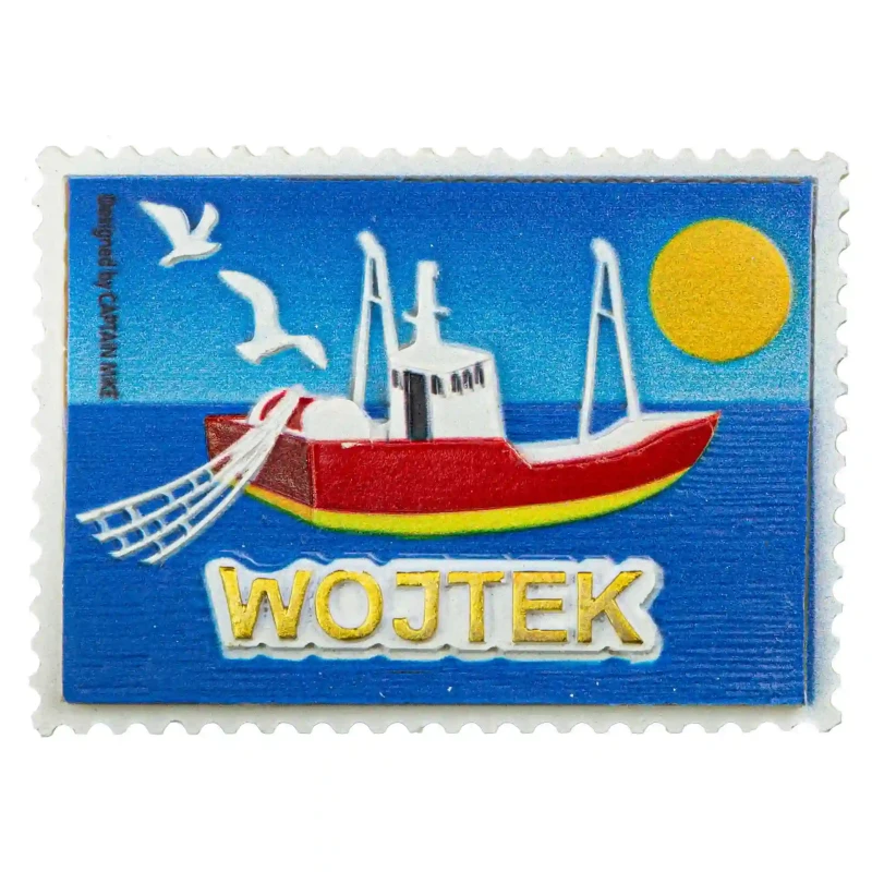 Magnes Imienny w Kształcie Znaczka Pocztowego z Motywem Morskim WOJTEK
