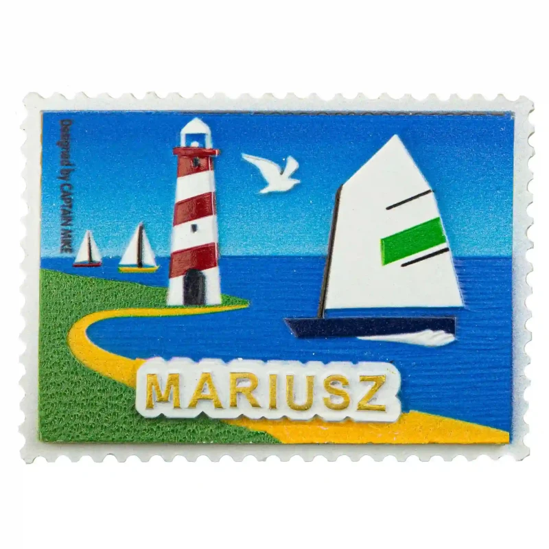 Magnes Imienny w Kształcie Znaczka Pocztowego z Motywem Morskim MARIUSZ