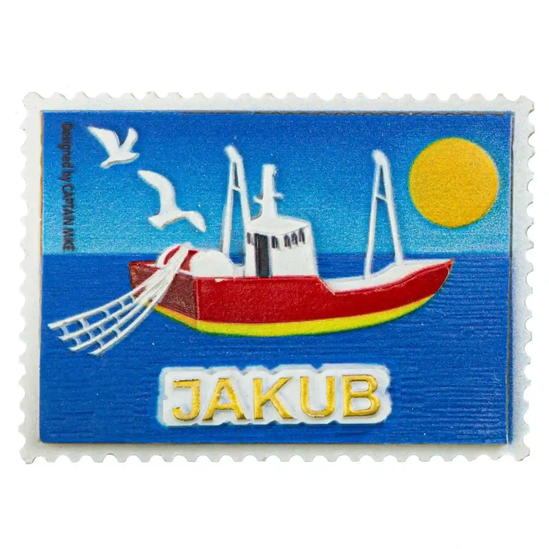 Magnes Imienny w Kształcie Znaczka Pocztowego z Motywem Morskim JAKUB