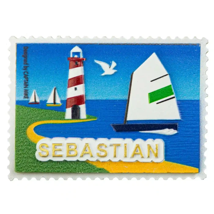 Magnes Imienny w Kształcie Znaczka Pocztowego z Motywem Morskim SEBASTIAN