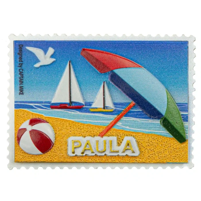 Magnes Imienny w Kształcie Znaczka Pocztowego z Motywem Morskim PAULA