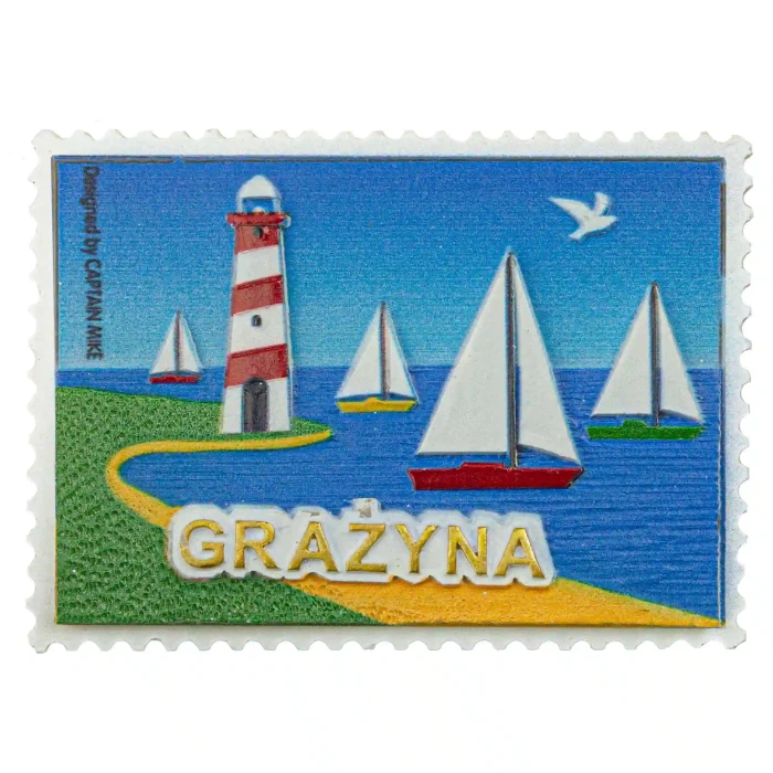 Magnes Imienny w Kształcie Znaczka Pocztowego z Motywem Morskim GRAŻYNA