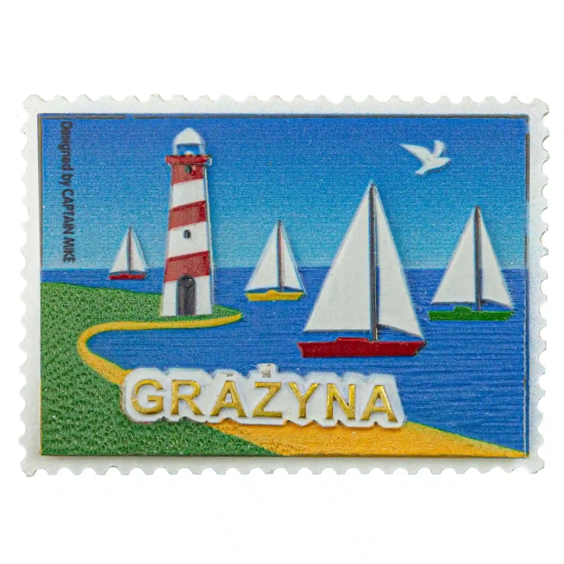 Magnes Imienny w Kształcie Znaczka Pocztowego z Motywem Morskim GRAŻYNA