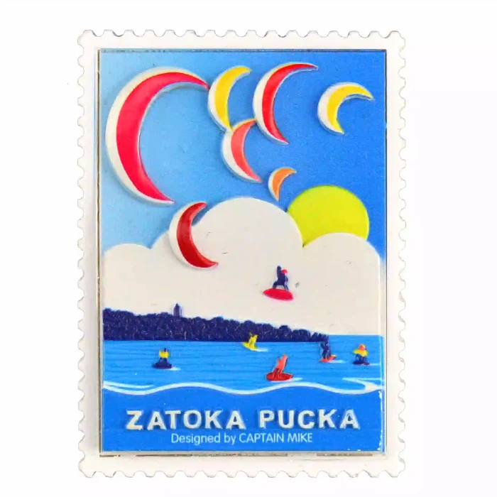 Magnes w Kształcie Znaczka Pocztowego z Motywem Morskim ZATOKA PUCKA