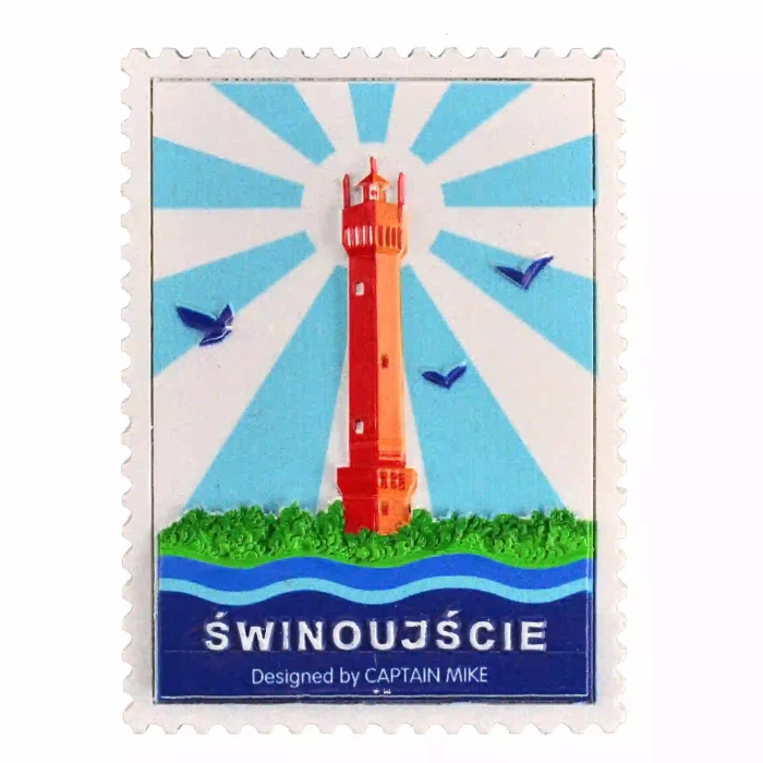 Magnes w Kształcie Znaczka Pocztowego z Motywem Morskim ŚWINOUJŚCIE