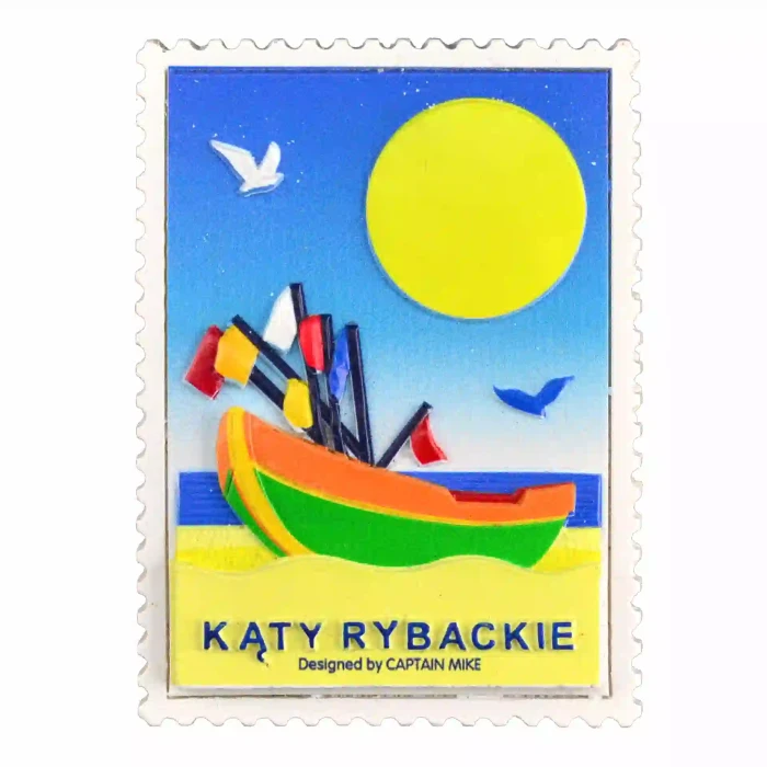 Magnes w Kształcie Znaczka Pocztowego z Motywem Morskim KĄTY RYBACKIE