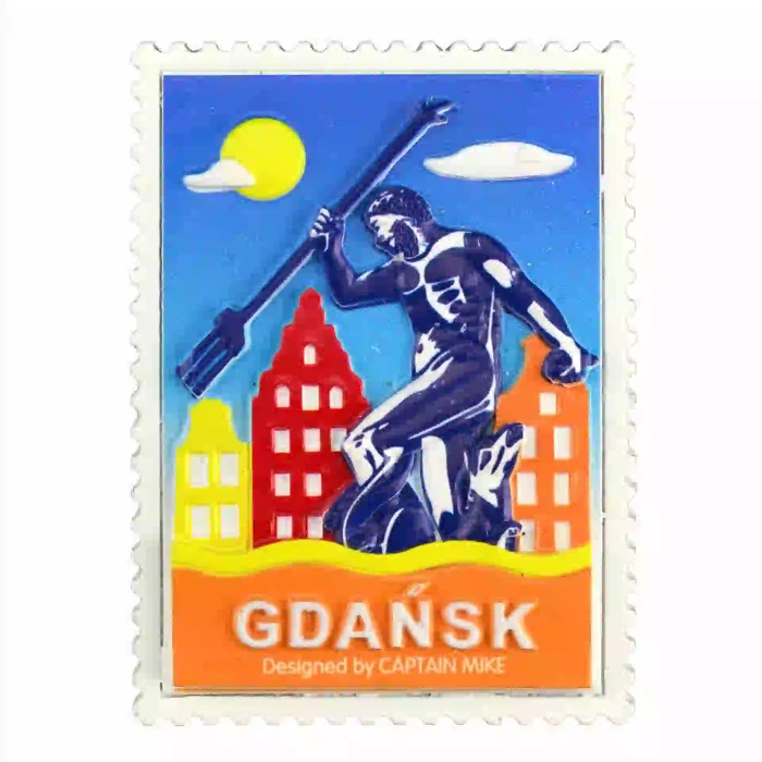 Magnes w Kształcie Znaczka Pocztowego z Motywem Morskim GDAŃSK