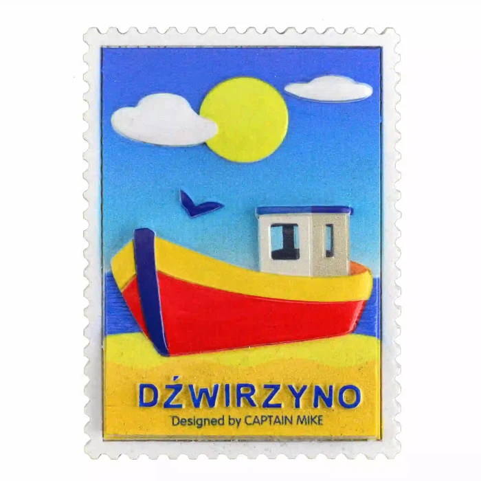 Magnes w Kształcie Znaczka Pocztowego z Motywem Morskim DŹWIRZYNO