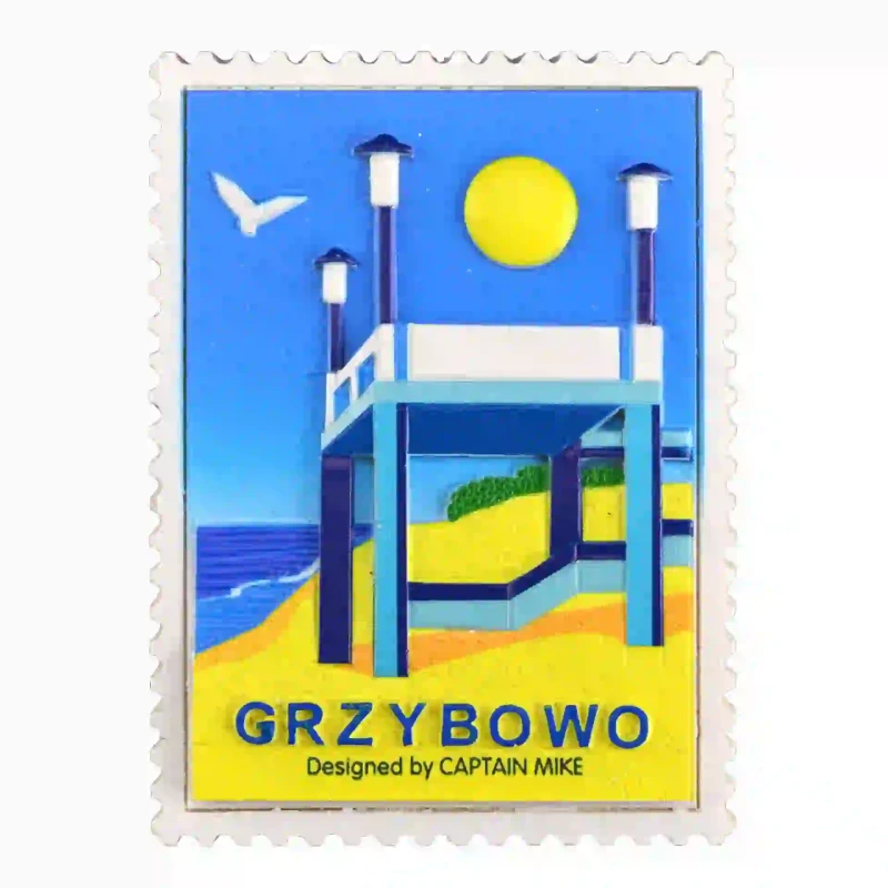 Magnes w Kształcie Znaczka Pocztowego z Motywem Morskim GRZYBOWO