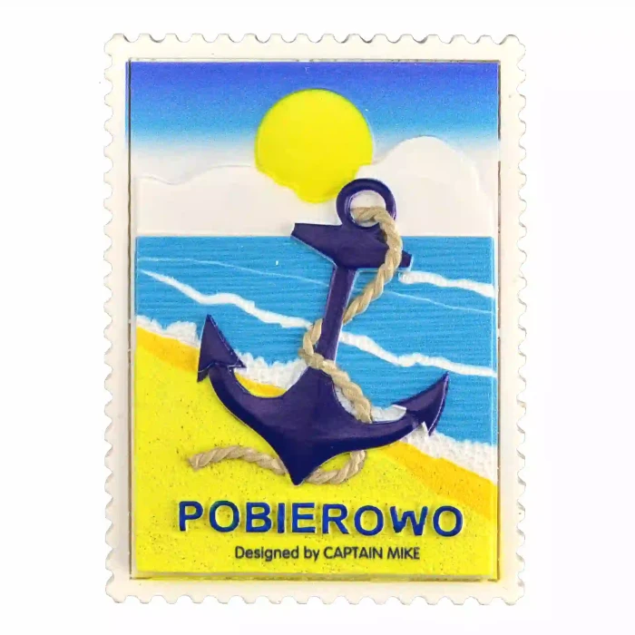 Magnes w Kształcie Znaczka Pocztowego z Motywem Morskim POBIEROWO
