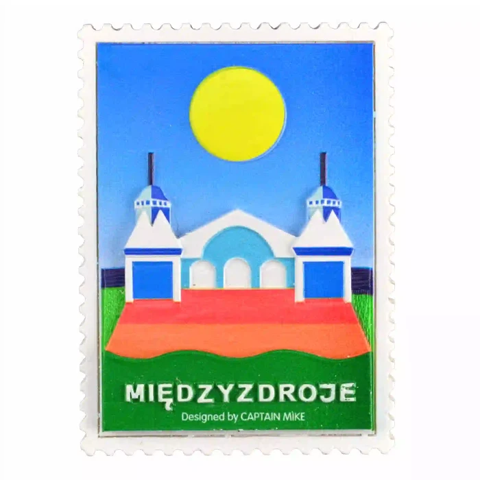 Magnes w Kształcie Znaczka Pocztowego z Motywem Morskim MIĘDZYZDROJE