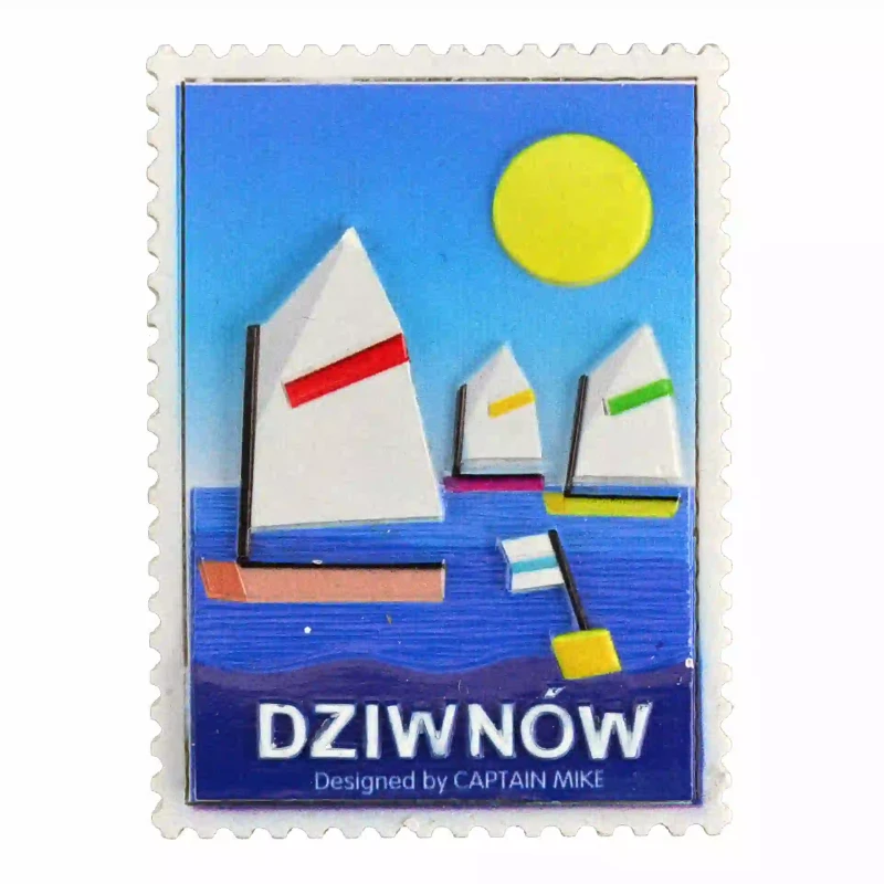 Magnes w Kształcie Znaczka Pocztowego z Motywem Morskim DZIWNÓW