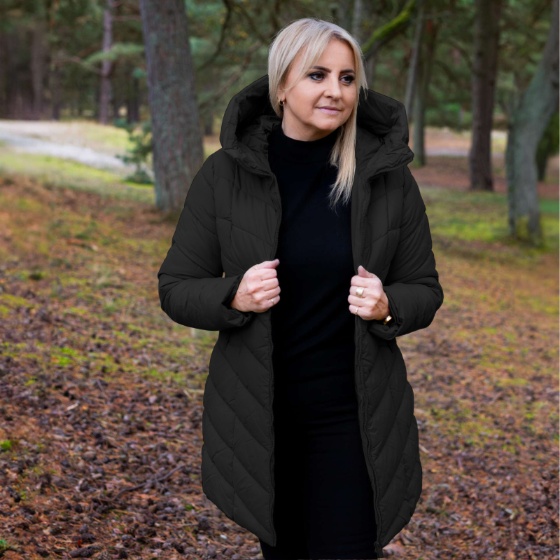 Kurtka damska zimowa puchowa długa z kapturem VALVESTINO