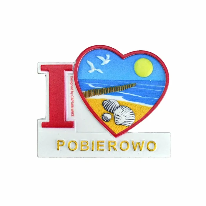 Magnes na lodówkę Pamiątka Serce I LOVE POBIEROWO Captain Mike